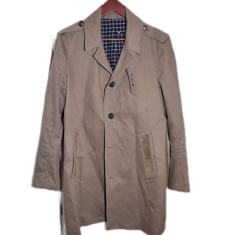 The Kooples mens blazer single breast jacket coat suede trim military 48 medium